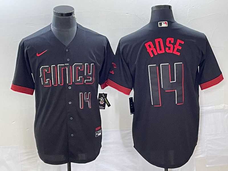 Mens Cincinnati Reds #14 Pete Rose Number Black 2023 City Connect Cool Base Jersey->cincinnati reds->MLB Jersey